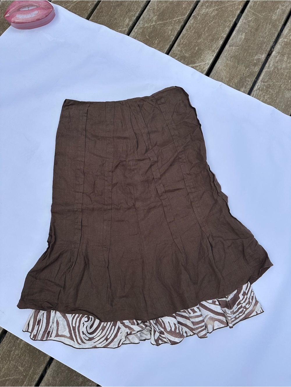 Brown A-Line Layered Skirt - 100% linen